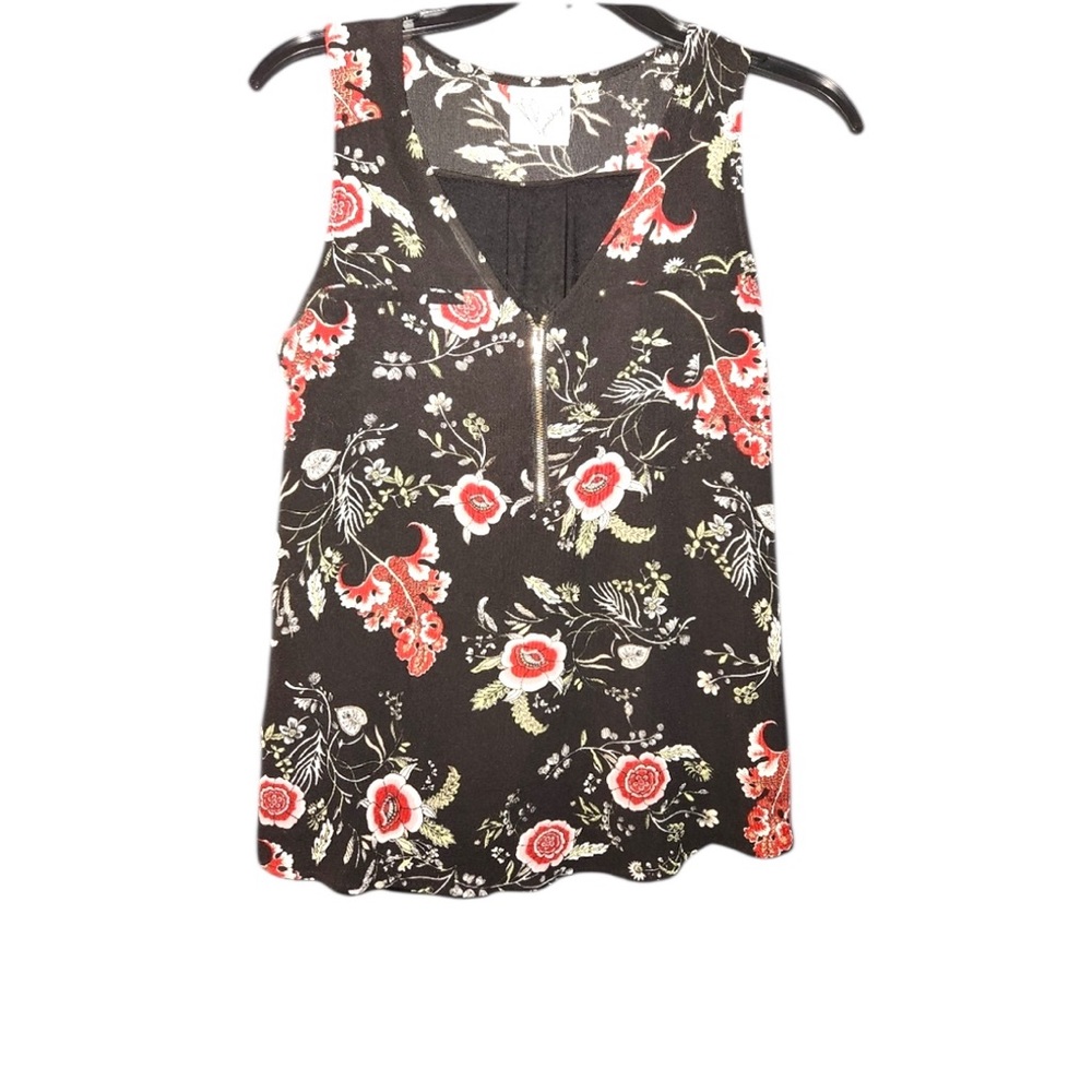 Janet Chung Black Multicolored Floral Sleeveless Blouse Size Small